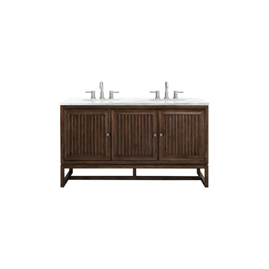 James Martin Vanities Athens 60" Mid Century Acacia Double Vanity Cabinet With 3 cm Arctic Fall Solid Surface Countertop