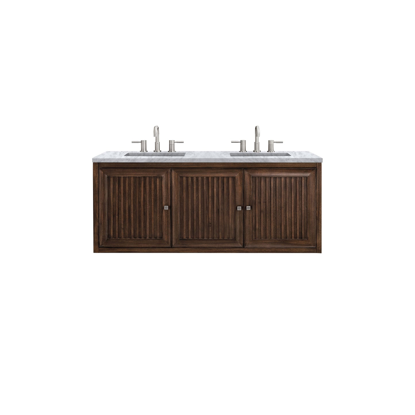 James Martin Vanities Athens 60" Mid Century Acacia Double Vanity Cabinet With 3 cm Carrara White Top