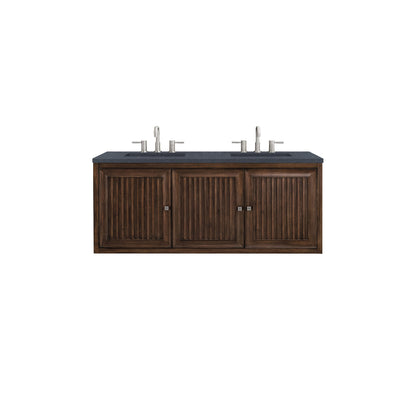 James Martin Vanities Athens 60" Mid Century Acacia Double Vanity Cabinet With 3 cm Charcoal Soapstone Quartz Top