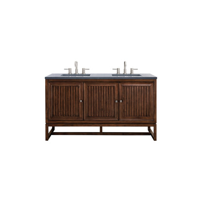 James Martin Vanities Athens 60" Mid Century Acacia Double Vanity Cabinet With 3 cm Charcoal Soapstone Quartz Top