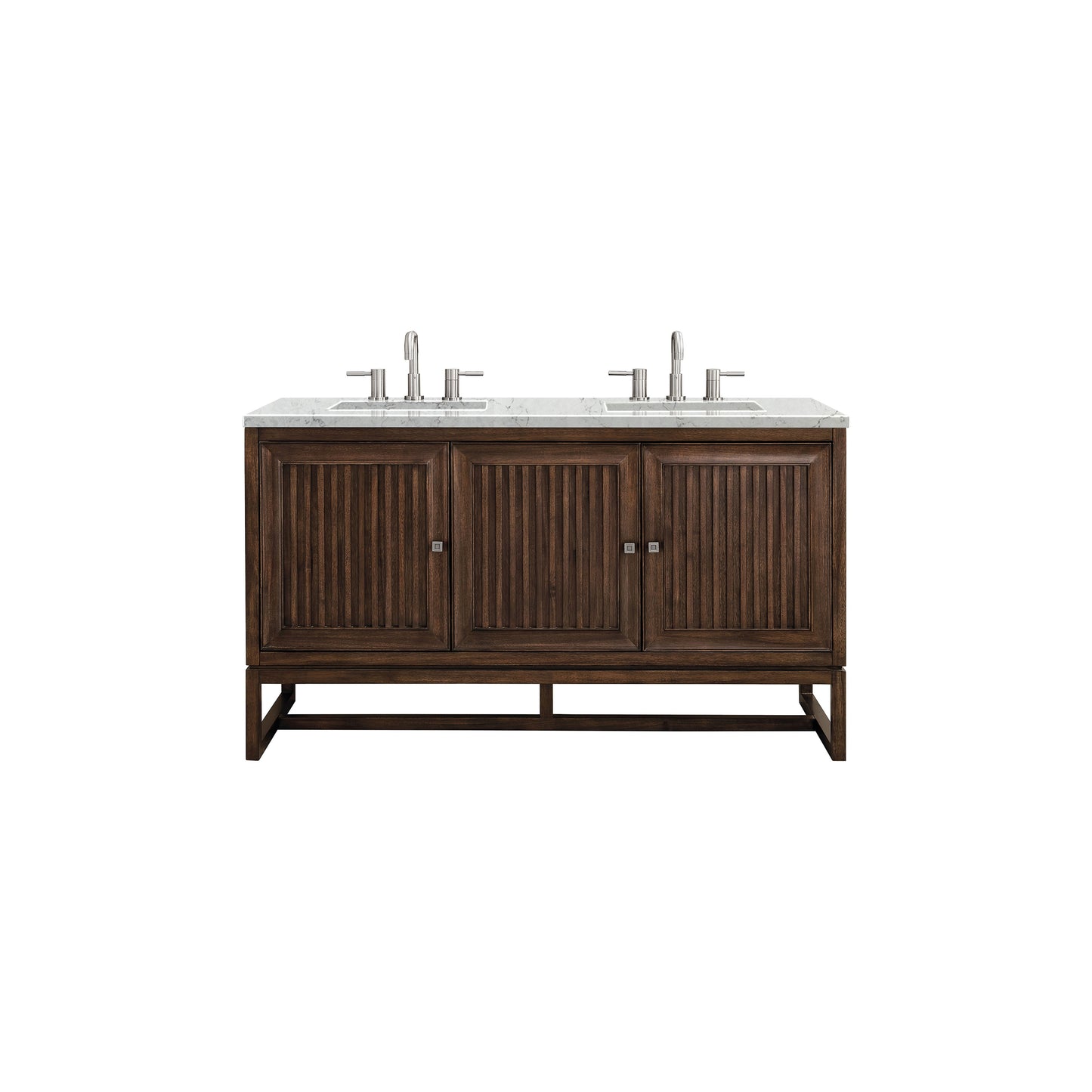 James Martin Vanities Athens 60" Mid Century Acacia Double Vanity Cabinet With 3 cm Eternal Jasmine Pearl Quartz Top