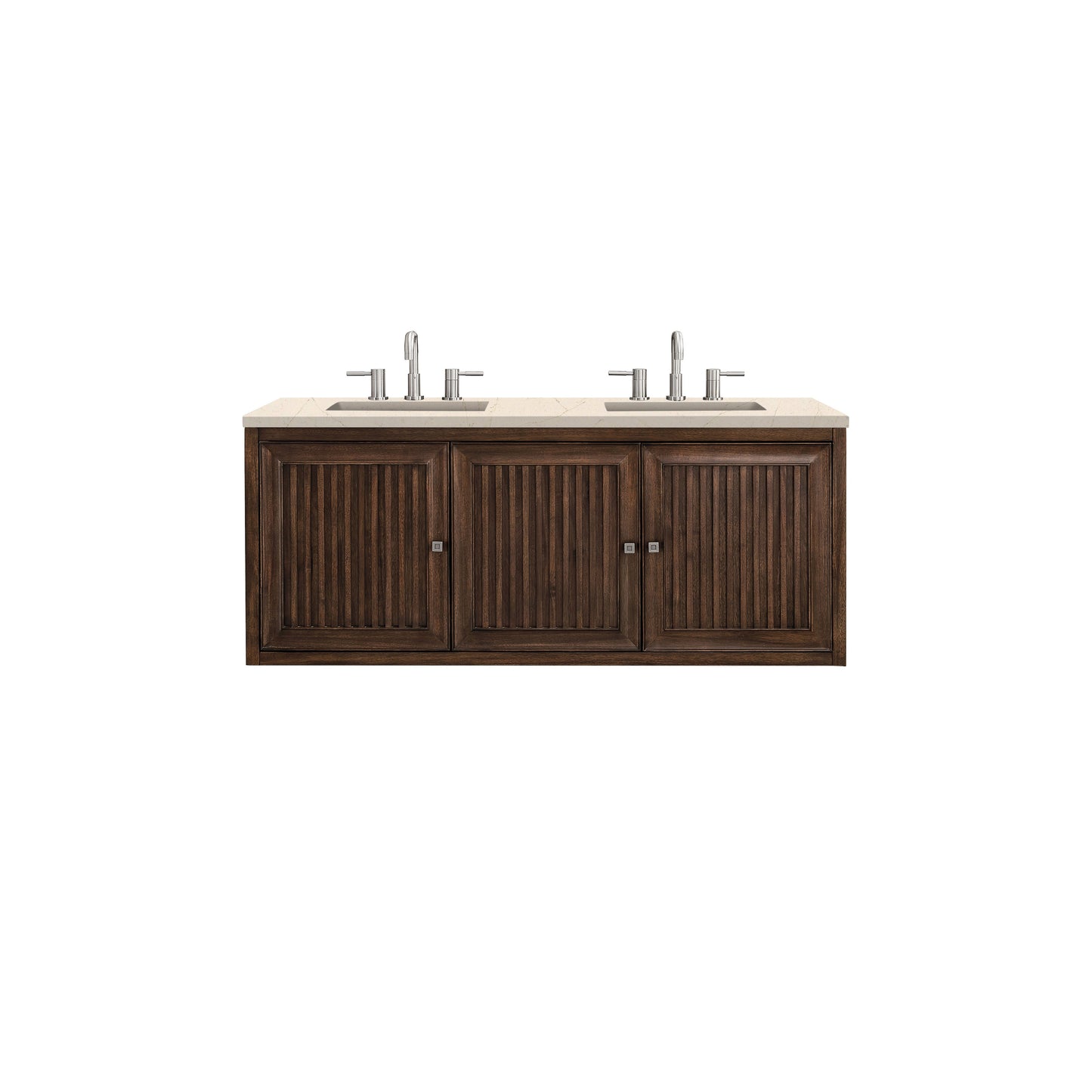 James Martin Vanities Athens 60" Mid Century Acacia Double Vanity Cabinet With 3 cm Eternal Marfil Top