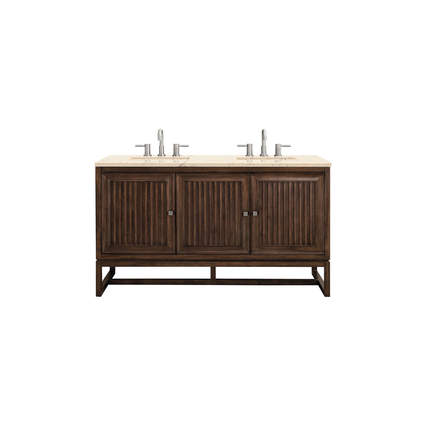 James Martin Vanities Athens 60" Mid Century Acacia Double Vanity Cabinet With 3 cm Eternal Marfil Top