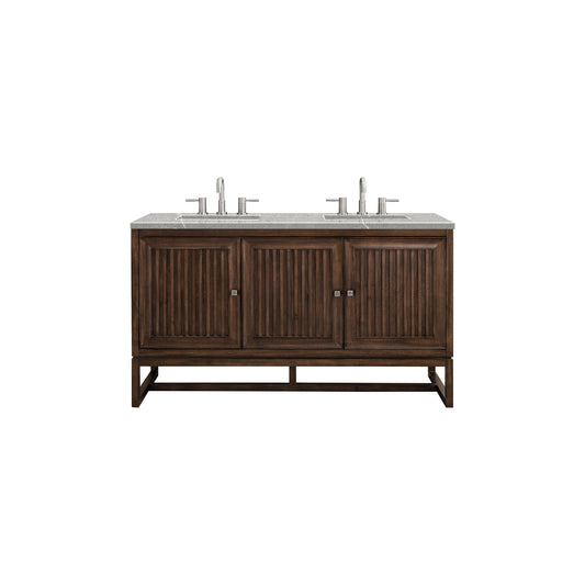 James Martin Vanities Athens 60" Mid Century Acacia Double Vanity Cabinet With 3 cm Eternal Serena Top