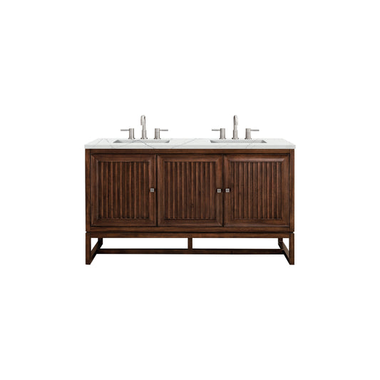 James Martin Vanities Athens 60" Mid Century Acacia Double Vanity Cabinet With 3 cm Ethereal Noctis Top