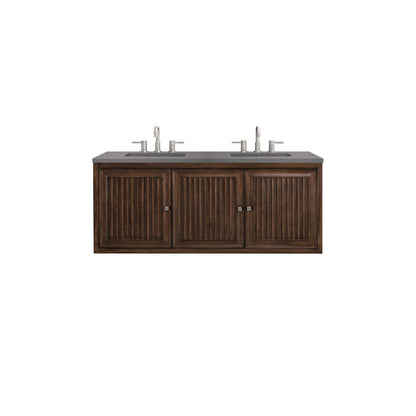 James Martin Vanities Athens 60" Mid Century Acacia Double Vanity Cabinet With 3 cm Grey Expo Quartz Top