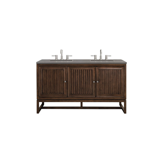 James Martin Vanities Athens 60" Mid Century Acacia Double Vanity Cabinet With 3 cm Grey Expo Quartz Top