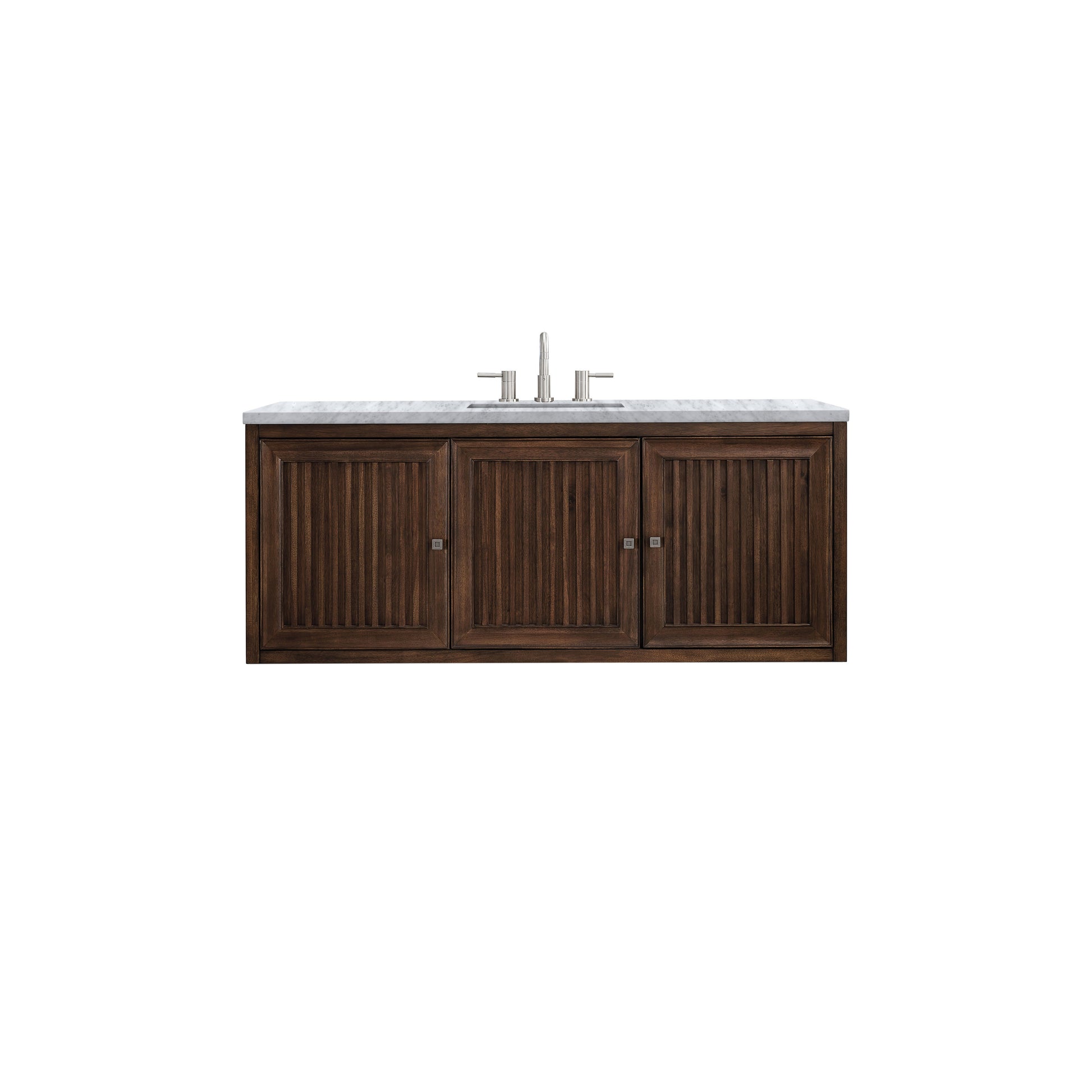 James Martin Vanities Athens 60" Mid Century Acacia Single Vanity Cabinet With 3 cm Carrara White Top