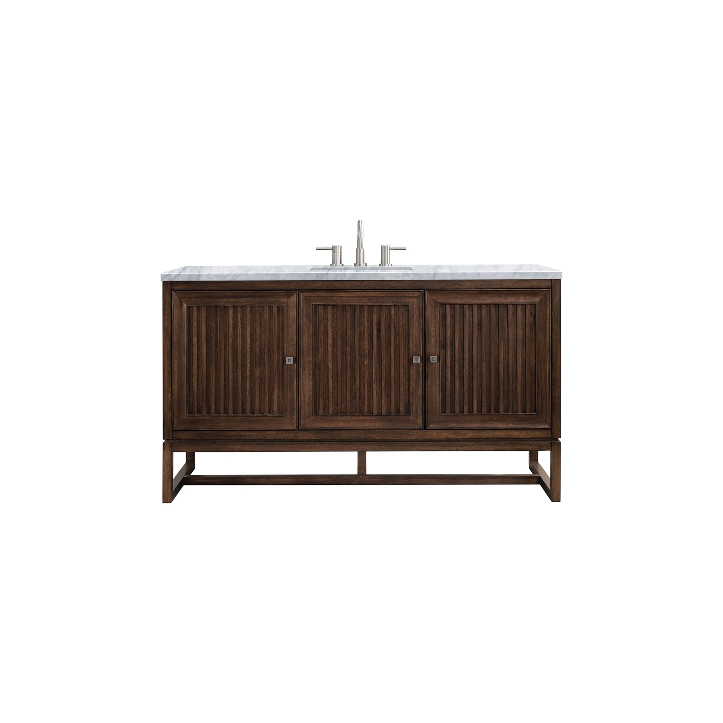 James Martin Vanities Athens 60" Mid Century Acacia Single Vanity Cabinet With 3 cm Carrara White Top