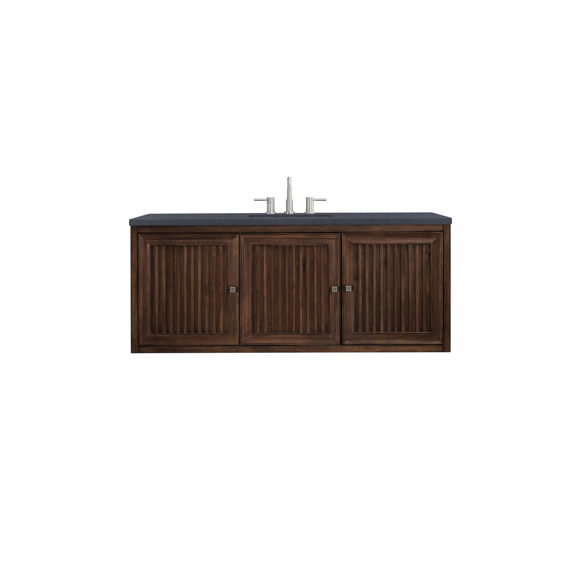 James Martin Vanities Athens 60" Mid Century Acacia Single Vanity Cabinet With 3 cm Charcoal Soapstone Quartz Top