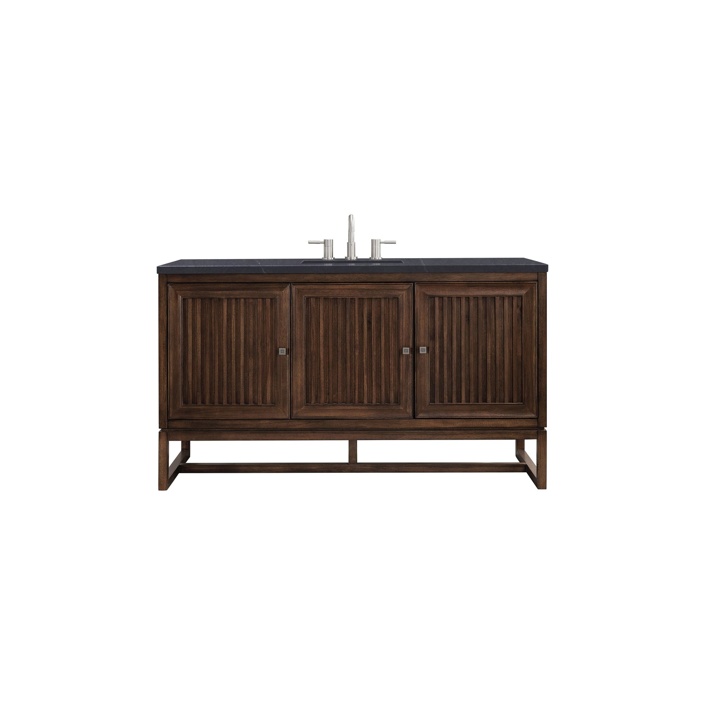 James Martin Vanities Athens 60" Mid Century Acacia Single Vanity Cabinet With 3 cm Charcoal Soapstone Quartz Top