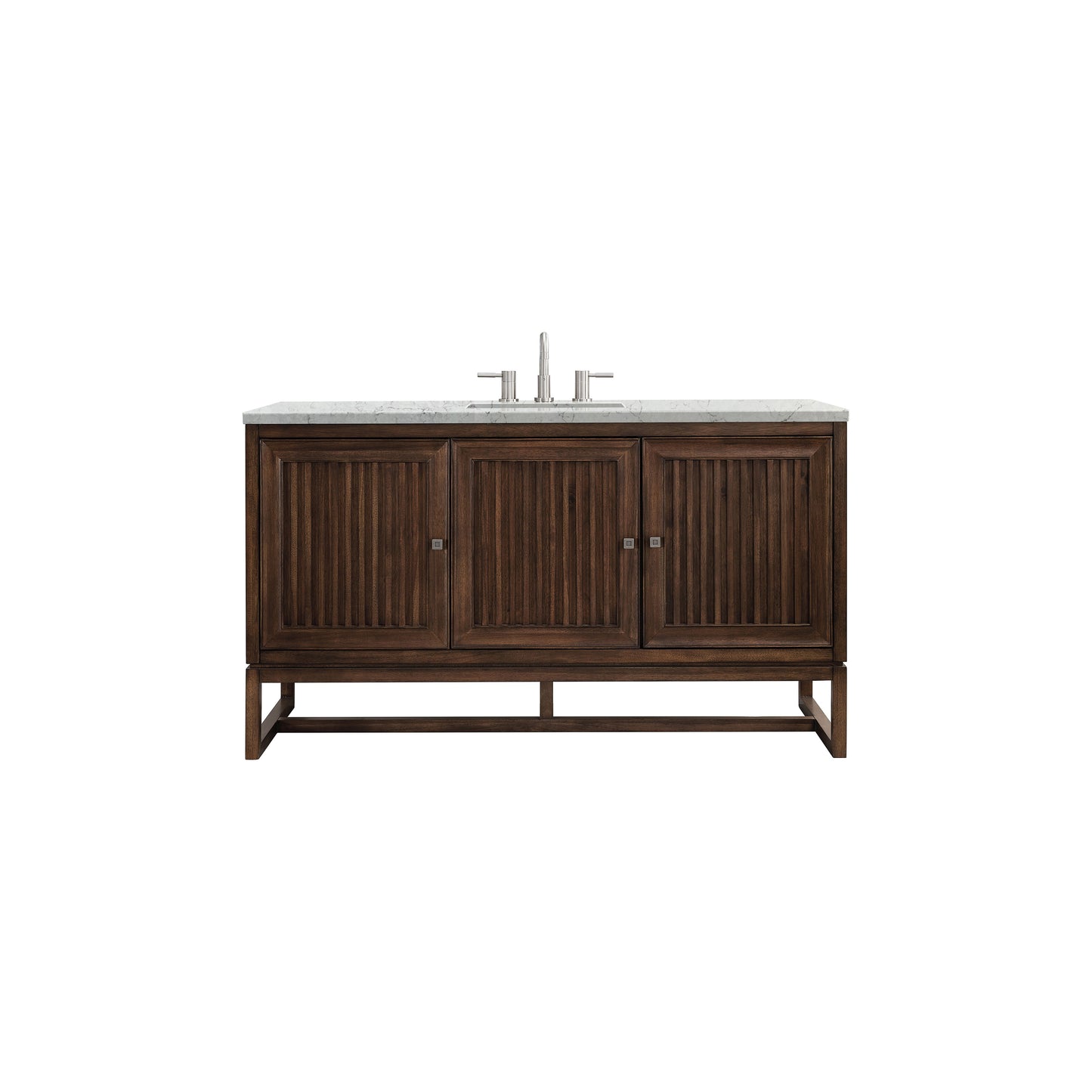 James Martin Vanities Athens 60" Mid Century Acacia Single Vanity Cabinet With 3 cm Eternal Jasmine Pearl Quartz Top