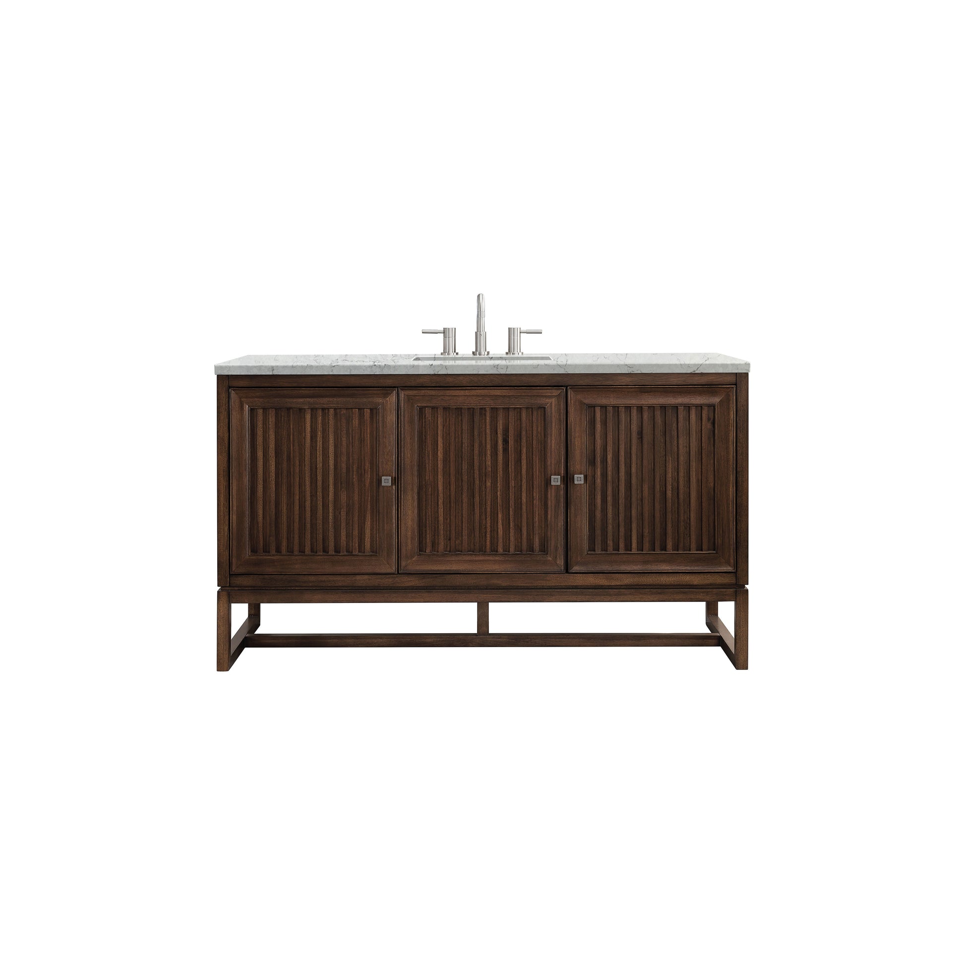 James Martin Vanities Athens 60" Mid Century Acacia Single Vanity Cabinet With 3 cm Eternal Jasmine Pearl Quartz Top