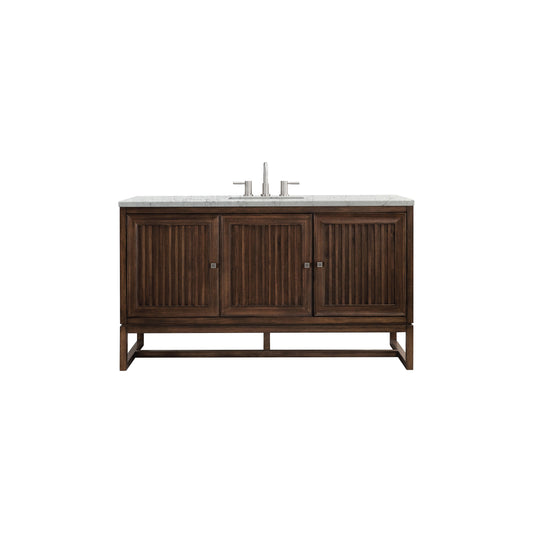 James Martin Vanities Athens 60" Mid Century Acacia Single Vanity Cabinet With 3 cm Eternal Jasmine Pearl Quartz Top