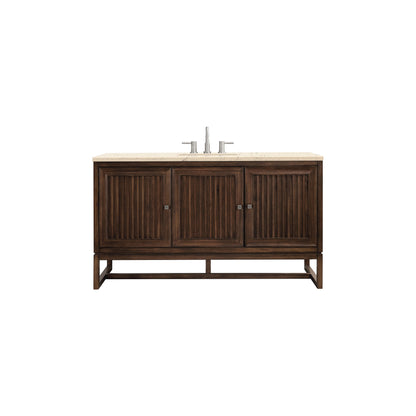 James Martin Vanities Athens 60" Mid Century Acacia Single Vanity Cabinet With 3 cm Eternal Marfil Top