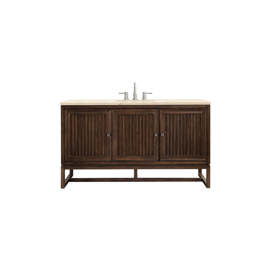 James Martin Vanities Athens 60" Mid Century Acacia Single Vanity Cabinet With 3 cm Eternal Marfil Top