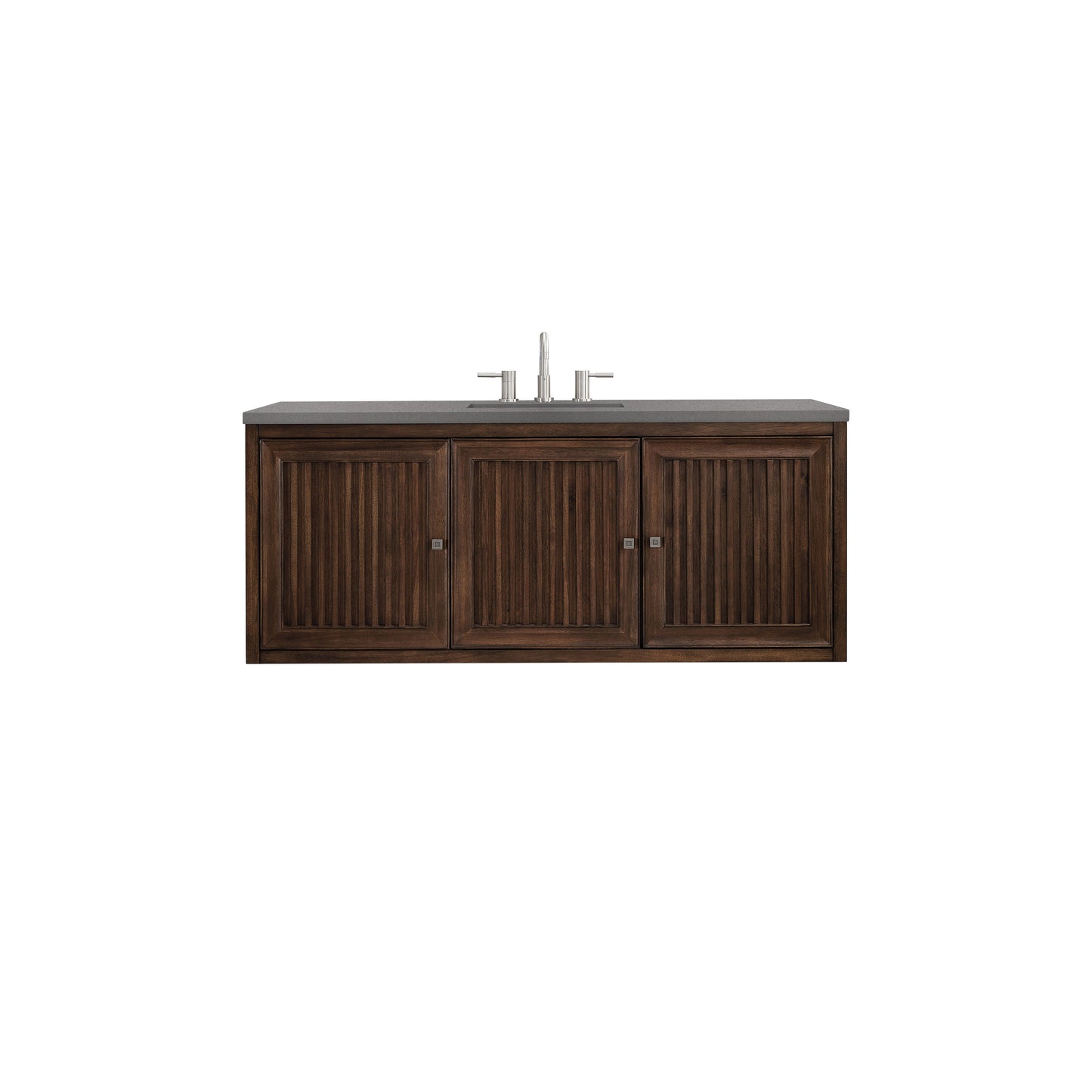 James Martin Vanities Athens 60" Mid Century Acacia Single Vanity Cabinet With 3 cm Grey Expo Quartz Top