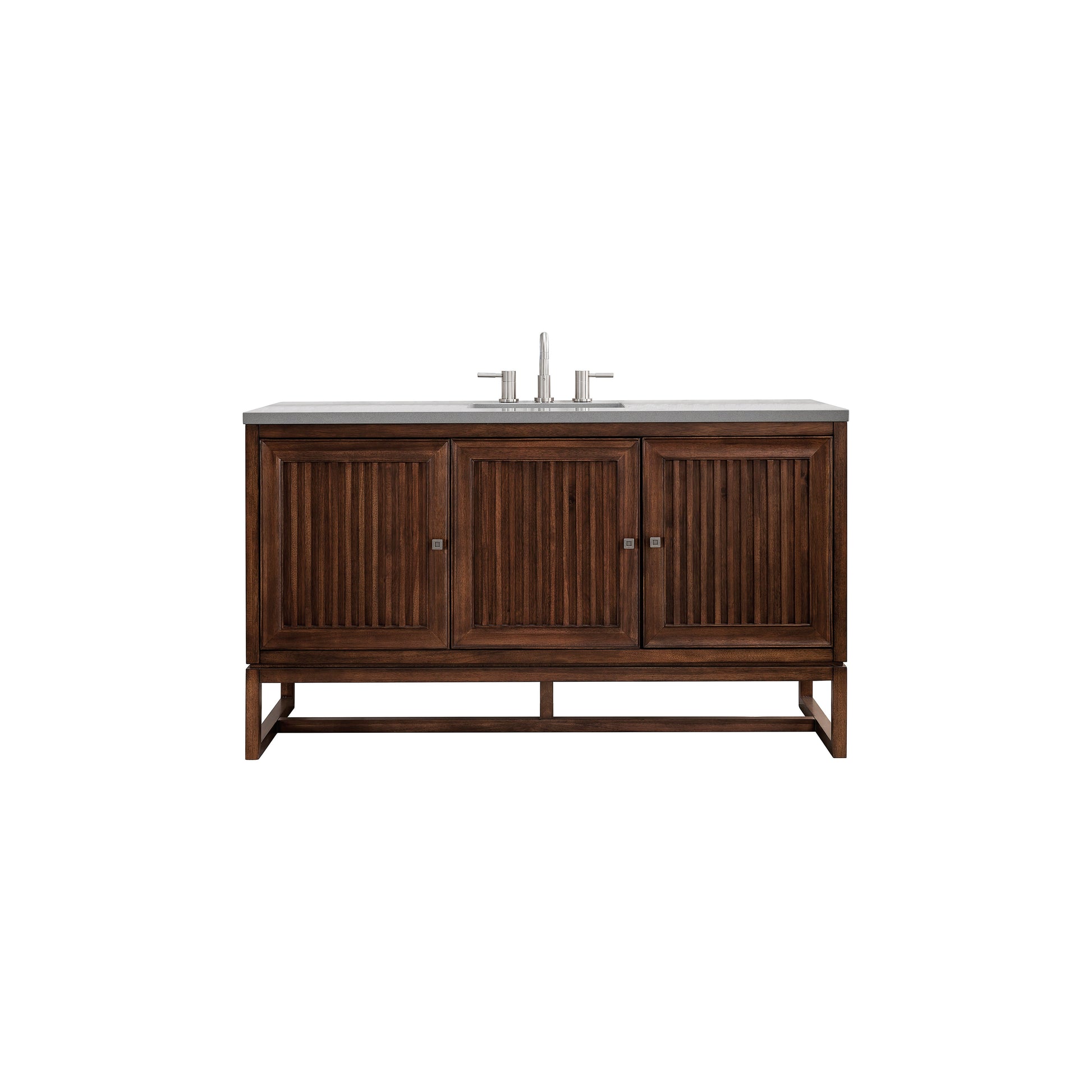 James Martin Vanities Athens 60" Mid Century Acacia Single Vanity Cabinet With 3 cm Grey Expo Quartz Top