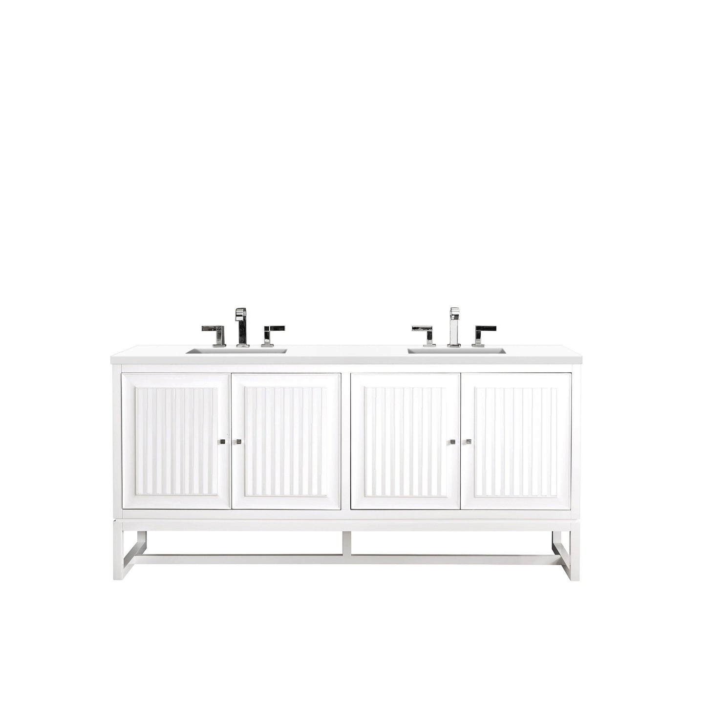 James Martin Vanities Athens 60" Mid Century Acacia Single Vanity Cabinet With 3cm White Zeus Quartz Top