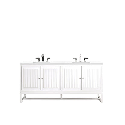 James Martin Vanities Athens 72" Glossy White Double Vanity Cabinet With 3cm White Zeus Quartz Top