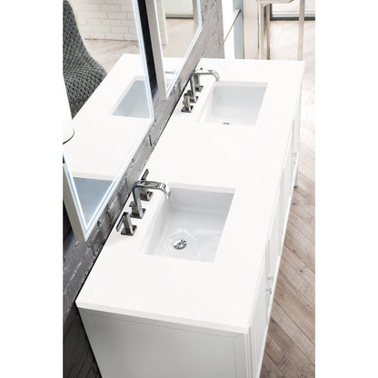 James Martin Vanities Athens 72" Glossy White Double Vanity Cabinet With 3cm White Zeus Quartz Top