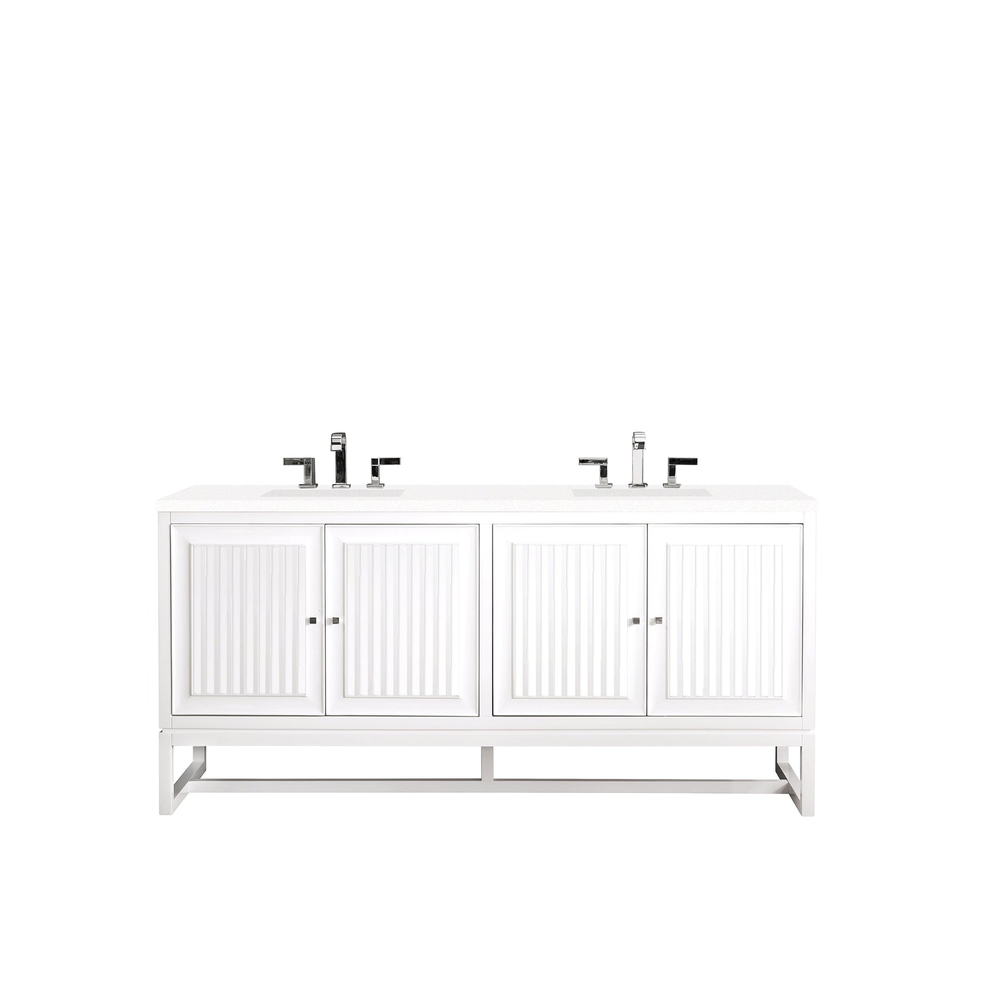 James Martin Vanities Athens 72" Glossy White Double Vanity Cabinet With 3cm White Zeus Quartz Top