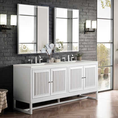 James Martin Vanities Athens 72" Glossy White Double Vanity With 3 cm Lime Delight Quartz Top