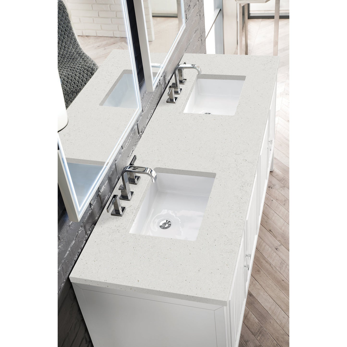 James Martin Vanities Athens 72" Glossy White Double Vanity With 3 cm Lime Delight Quartz Top