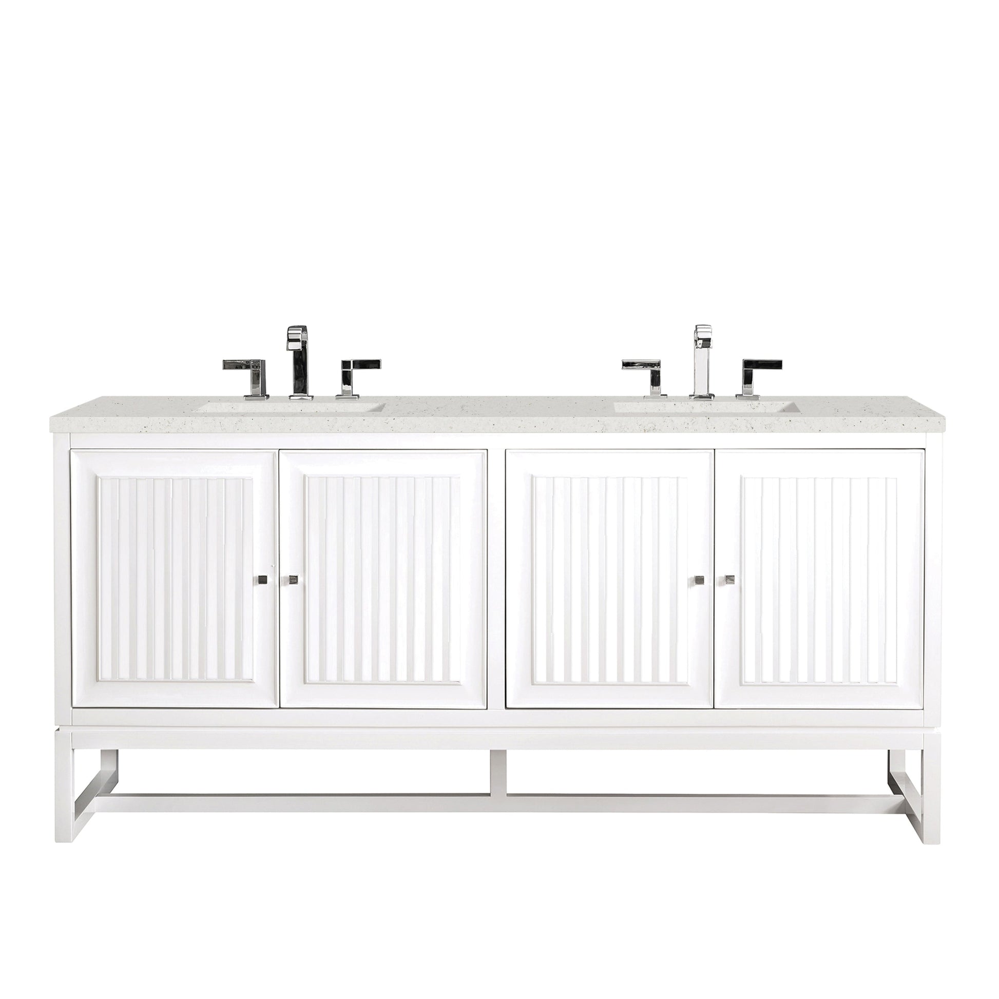 James Martin Vanities Athens 72" Glossy White Double Vanity With 3 cm Lime Delight Quartz Top