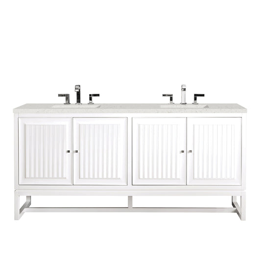 James Martin Vanities Athens 72" Glossy White Double Vanity With 3 cm Lime Delight Quartz Top