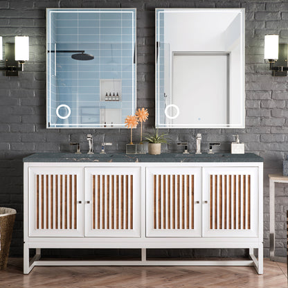 James Martin Vanities Athens 72" Glossy White Double Vanity With 3 cm Parisien Bleu Quartz Top