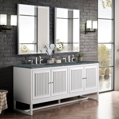 James Martin Vanities Athens 72" Glossy White Double Vanity With 3 cm Parisien Bleu Quartz Top