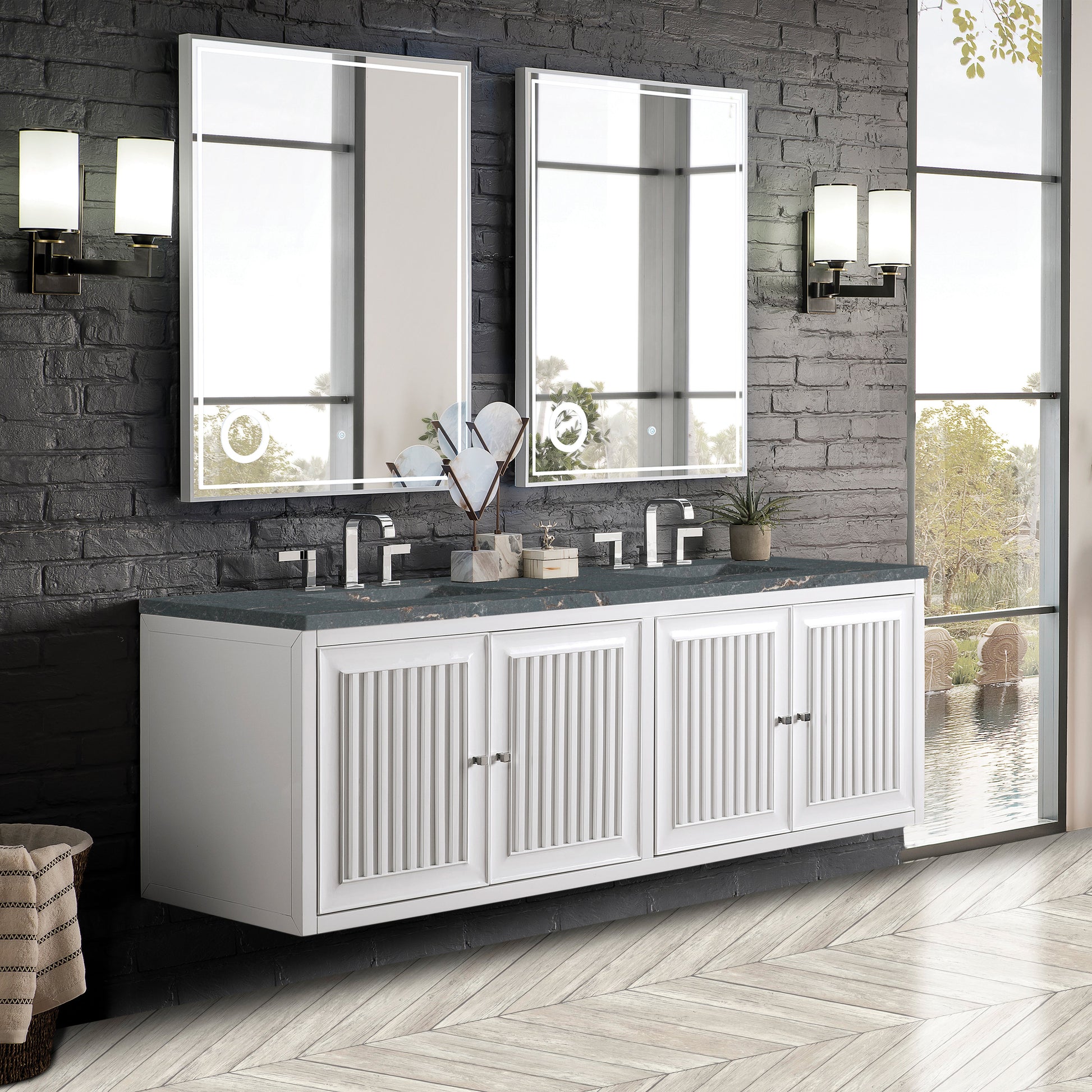 James Martin Vanities Athens 72" Glossy White Double Vanity With 3 cm Parisien Bleu Quartz Top