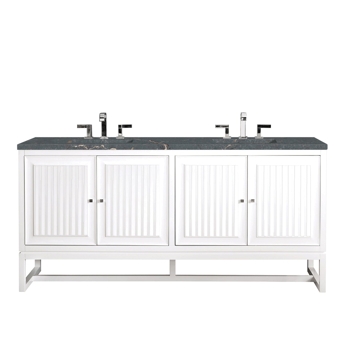 James Martin Vanities Athens 72" Glossy White Double Vanity With 3 cm Parisien Bleu Quartz Top