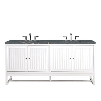 James Martin Vanities Athens 72" Glossy White Double Vanity With 3 cm Parisien Bleu Quartz Top