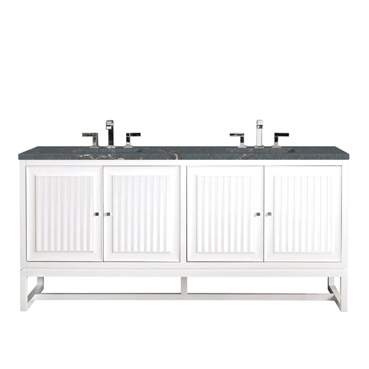 James Martin Vanities Athens 72" Glossy White Double Vanity With 3 cm Parisien Bleu Quartz Top