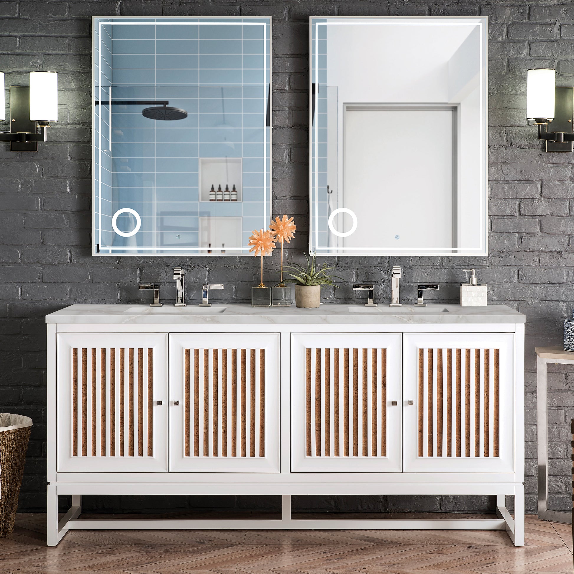 James Martin Vanities Athens 72" Glossy White Double Vanity With 3 cm Victorian Silver Quartz Top