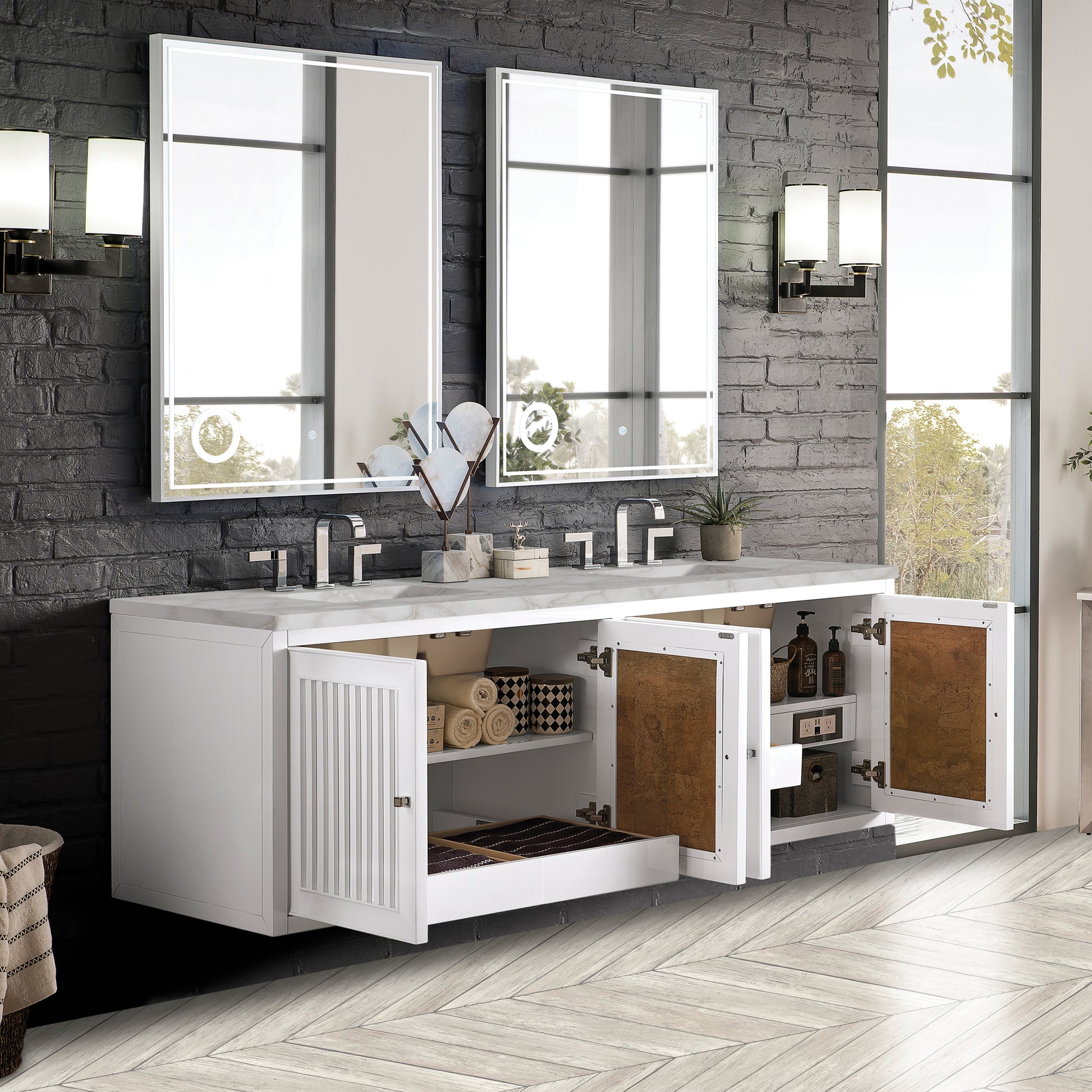 James Martin Vanities Athens 72" Glossy White Double Vanity With 3 cm Victorian Silver Quartz Top