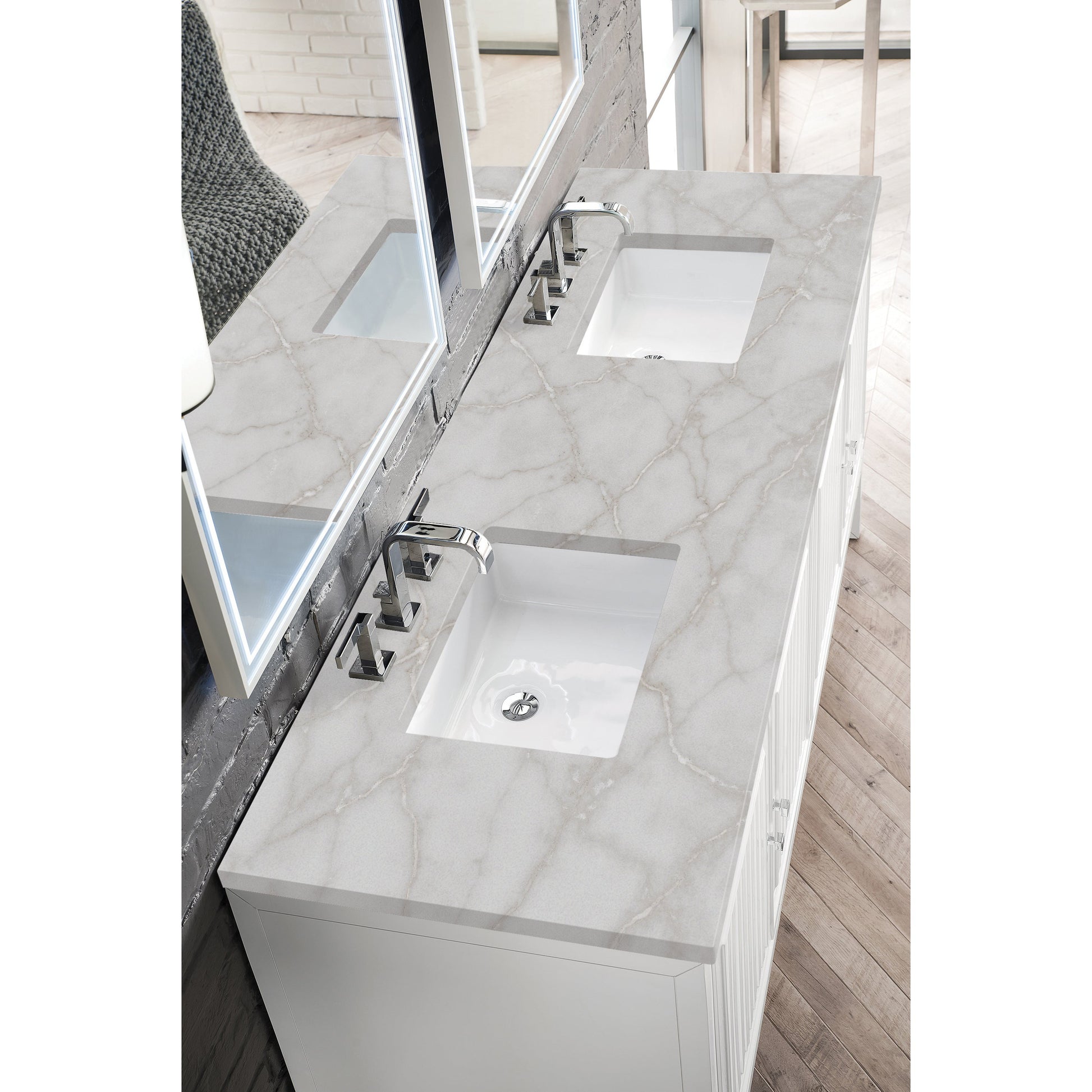 James Martin Vanities Athens 72" Glossy White Double Vanity With 3 cm Victorian Silver Quartz Top