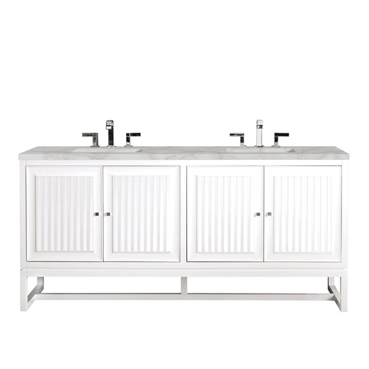 James Martin Vanities Athens 72" Glossy White Double Vanity With 3 cm Victorian Silver Quartz Top