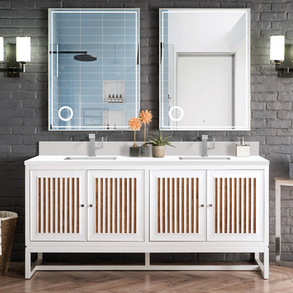 James Martin Vanities Athens 72" Glossy White Double Vanity With Single Hole 3 cm White Zeus Quartz Top & Backsplash