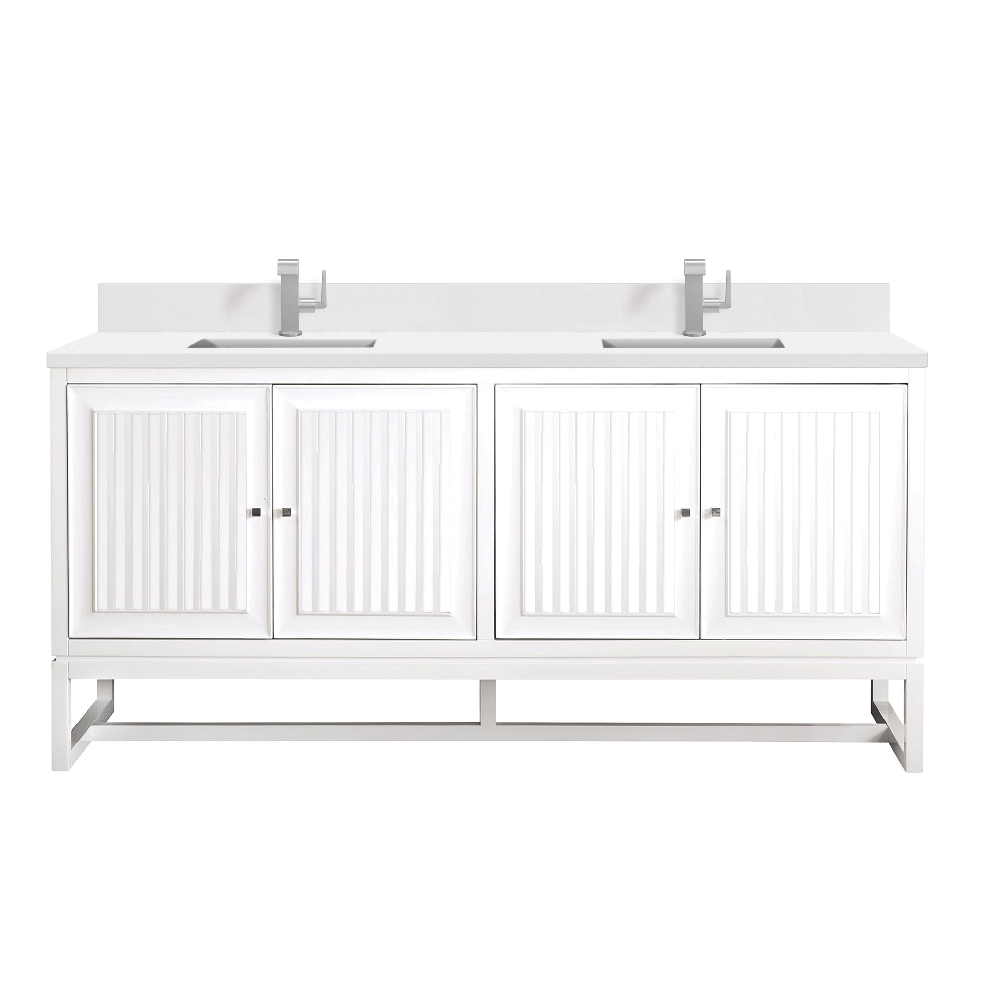 James Martin Vanities Athens 72" Glossy White Double Vanity With Single Hole 3 cm White Zeus Quartz Top & Backsplash