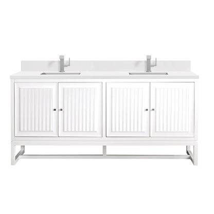 James Martin Vanities Athens 72" Glossy White Double Vanity With Single Hole 3 cm White Zeus Quartz Top & Backsplash