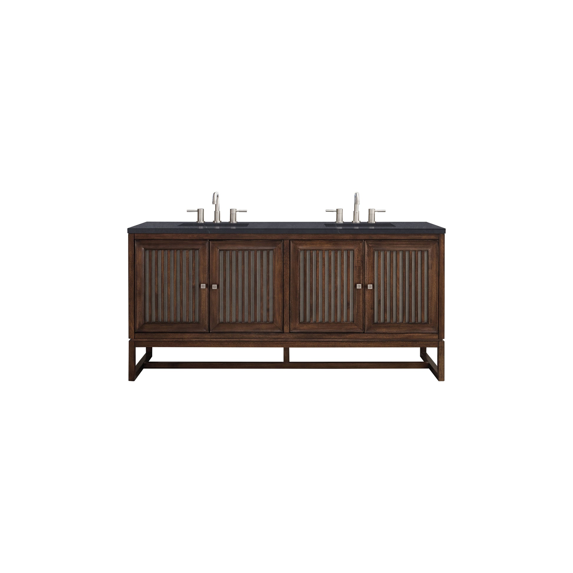 James Martin Vanities Athens 72" Mid Century Acacia Double Vanity Cabinet With 3 cm Charcoal Soapstone Quartz Top