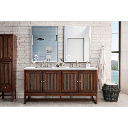 James Martin Vanities Athens 72" Mid Century Acacia Double Vanity Cabinet With 3cm White Zeus Quartz Top