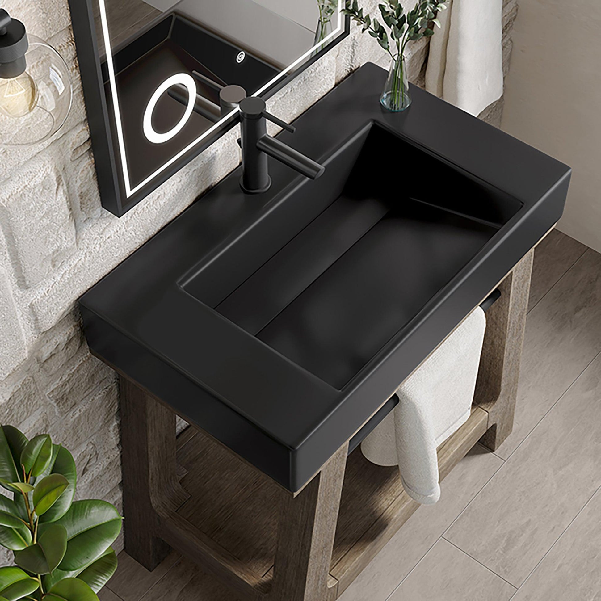 James Martin Vanities Auburn 32" Weathered Timber Sink Console With Black Matte Mineral Composite Top