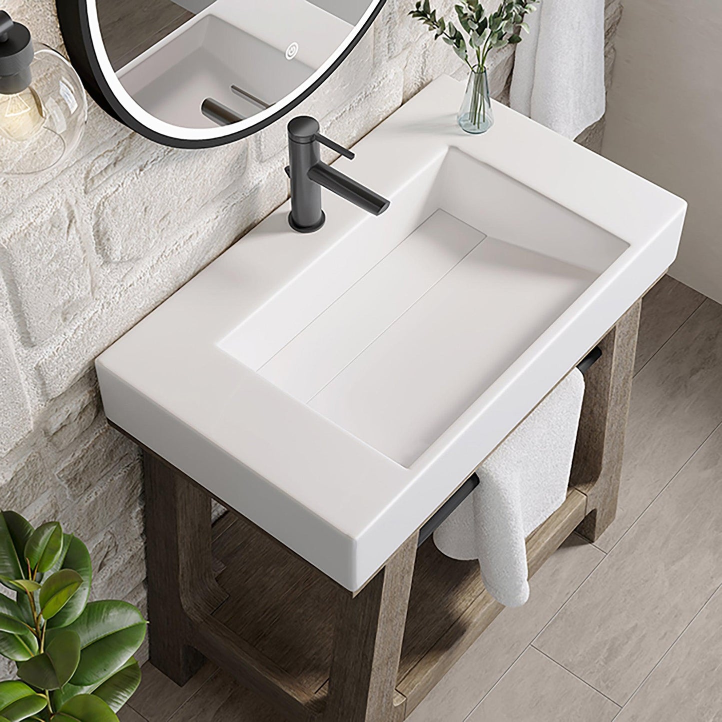 James Martin Vanities Auburn 32" Weathered Timber Sink Console With Glossy White Mineral Composite Top