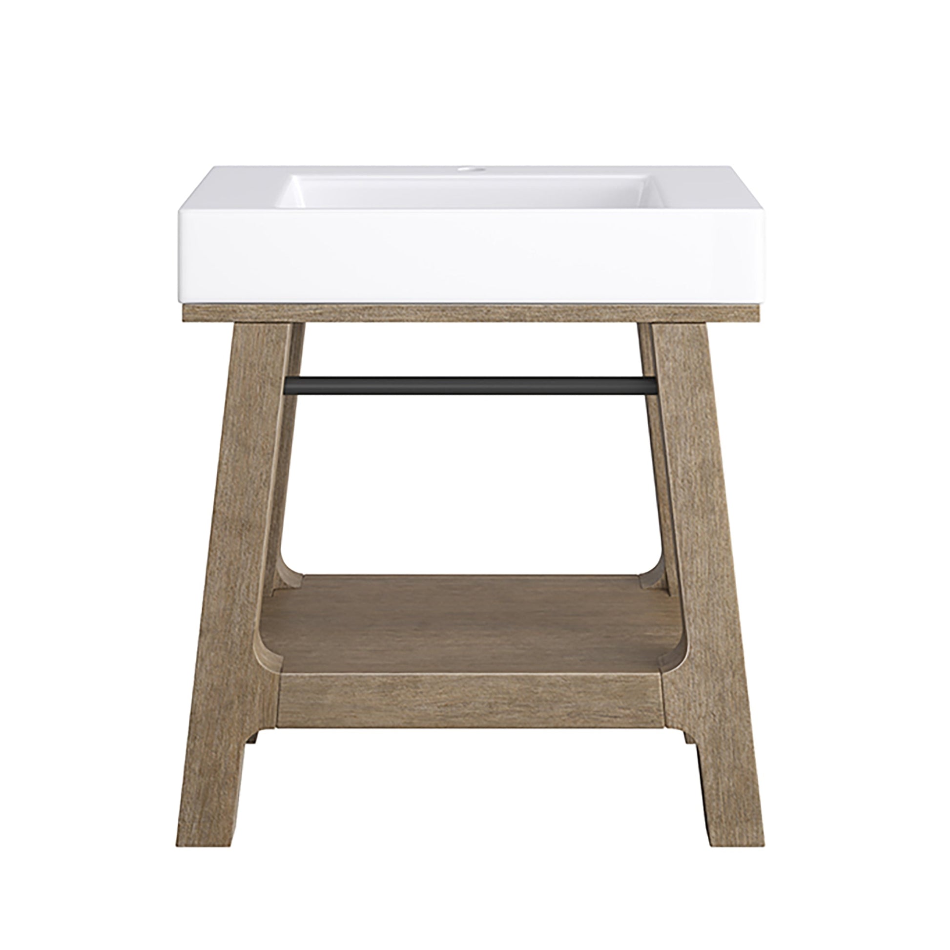 James Martin Vanities Auburn 32" Weathered Timber Sink Console With Glossy White Mineral Composite Top