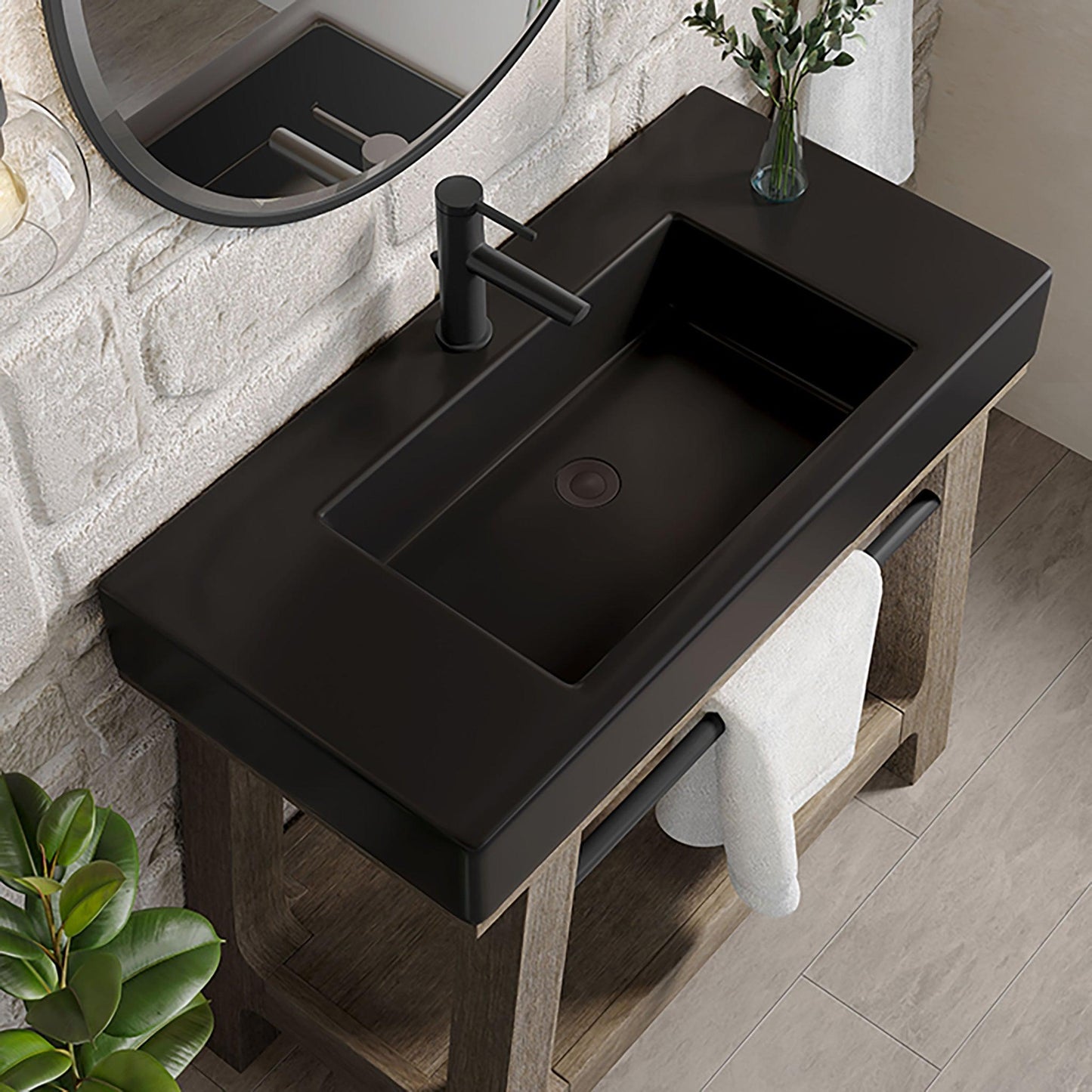 James Martin Vanities Auburn 36" Weathered Timber Sink Console With Black Matte Mineral Composite Top