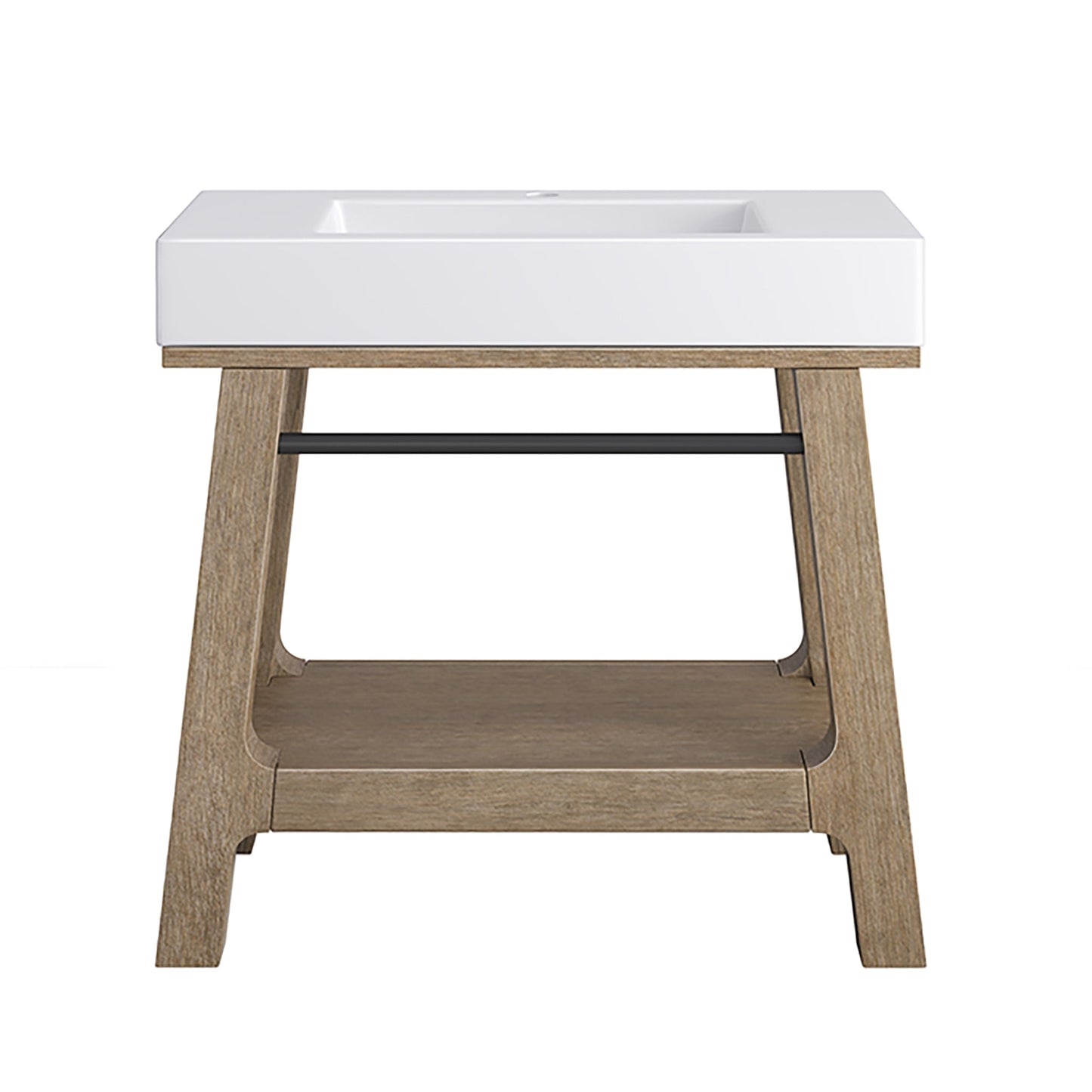 James Martin Vanities Auburn 36" Weathered Timber Sink Console With Glossy White Mineral Composite Top